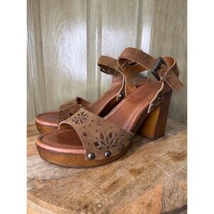 Coach Cognac Leather Platform Heels Size 8.5 Straps Brown Heels